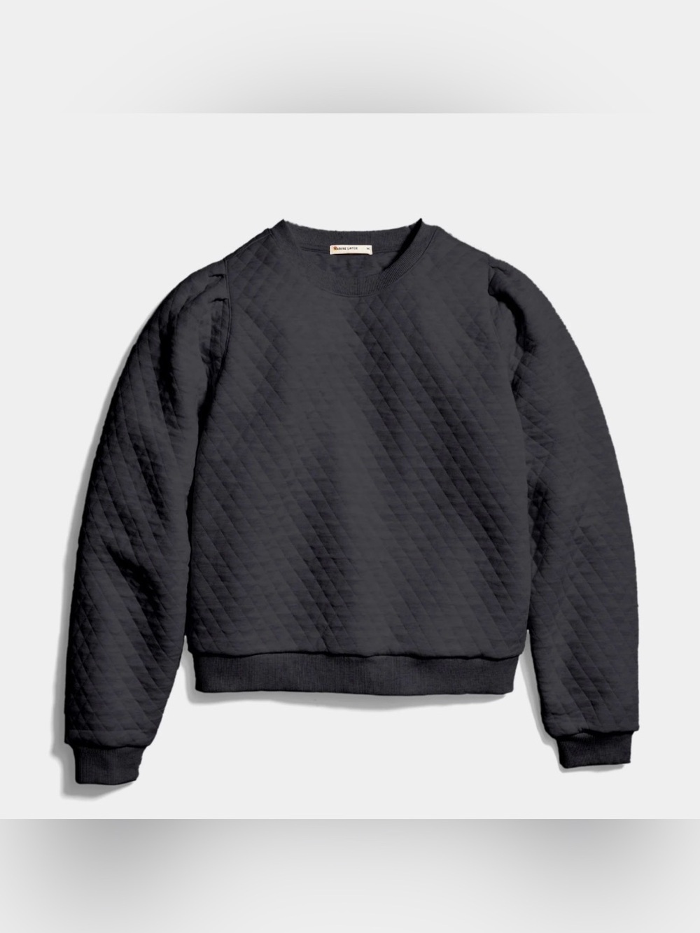 Marine Layer Women's Corbet Quilted Puff Sleeve Crewneck in Charcoal